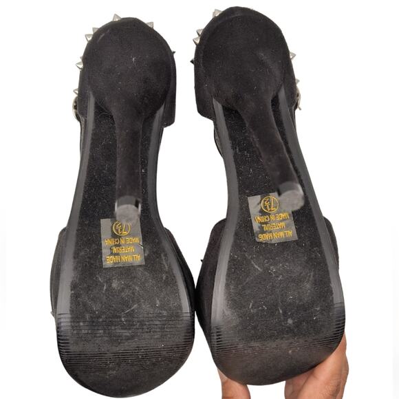 Speed Limit 98 Black Faux Suede Silver Spikes Open Toe Pump Heels 7.5 - Picture 16 of 16